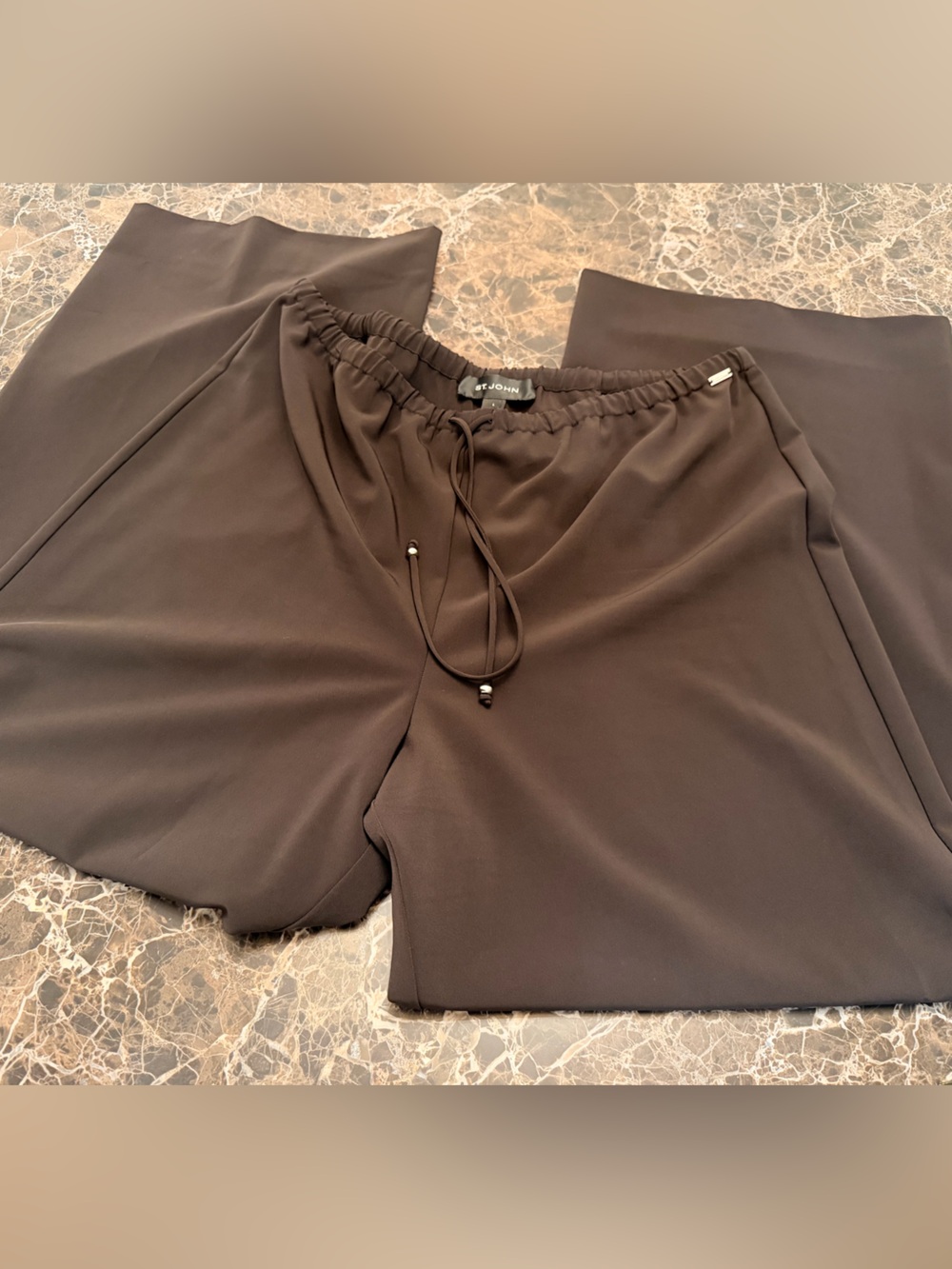 St. John Brown Wide-Leg Drawstring Pants